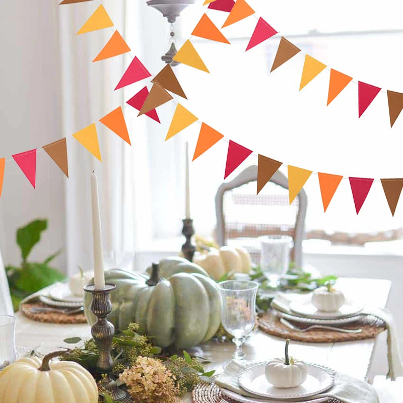 Autumn Leaves Maple Garlands Round Paper Thanksgiving Banner String Home Birthday Party Holiday DIY Wall Fireplace Hanging Decor