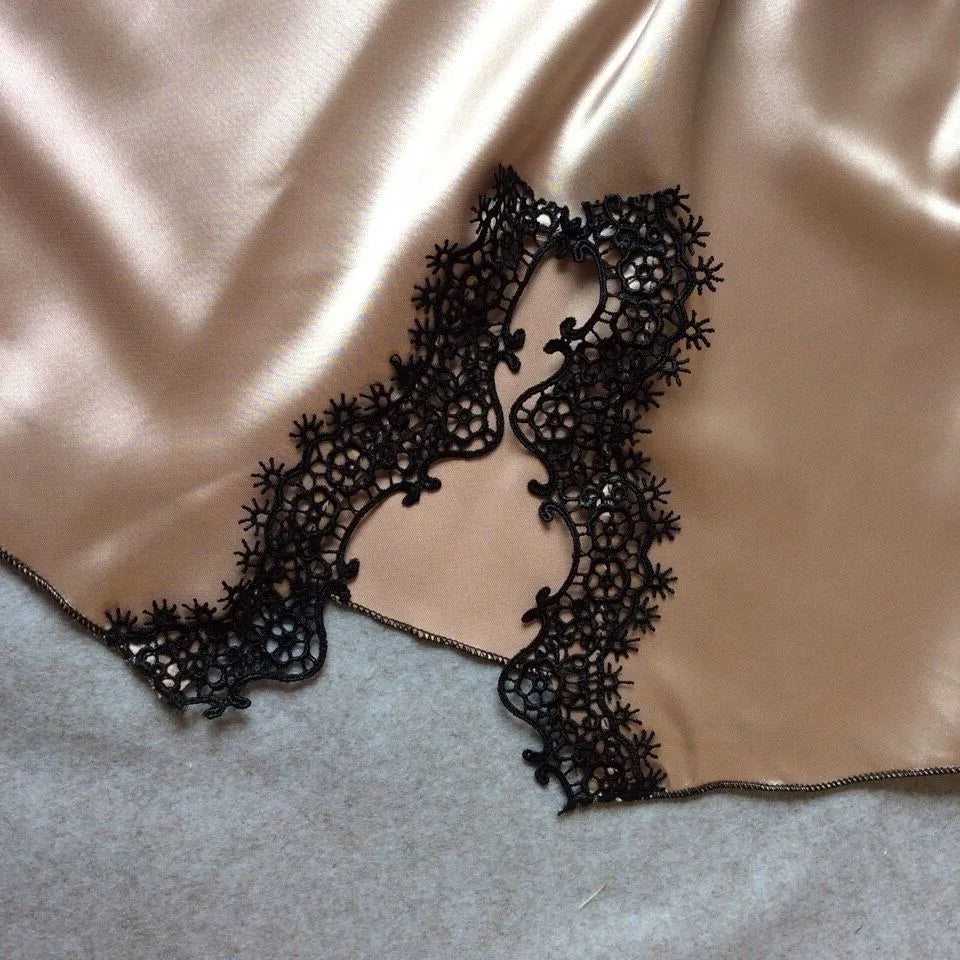 Sexy Sleepwear Lady Sexy Silk Satin Night Dress V-neck Nightgown Plus Size Nightdress Lace Nightwear for Women Nighty for Ladies