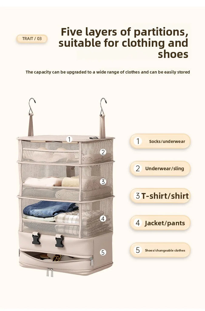 1pc Hanging Travel Clothes Storage Bag Large Capacity Underwear Storage Bag Business Trip Tourism Hotel Wardrobe Hanging Bag