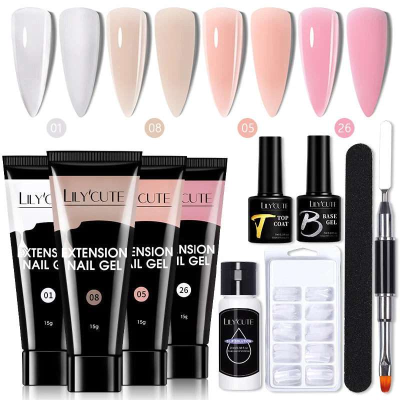LILYCUTE 15ml Nail Extension Gel Kit Soak Off UV Gel Acrylic White Clear Pink Gel Nail Polish LED Lamp Manicure Set For Nail Art