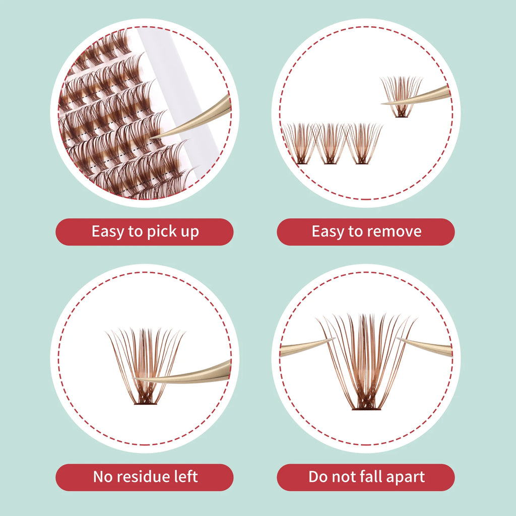 FADVAN Brown 14 Rows Diy Cluster Segmented Lash 9-16mm C/D Curl Upper Lower Fake Eyelash Professional Heat Bond Eyelashes