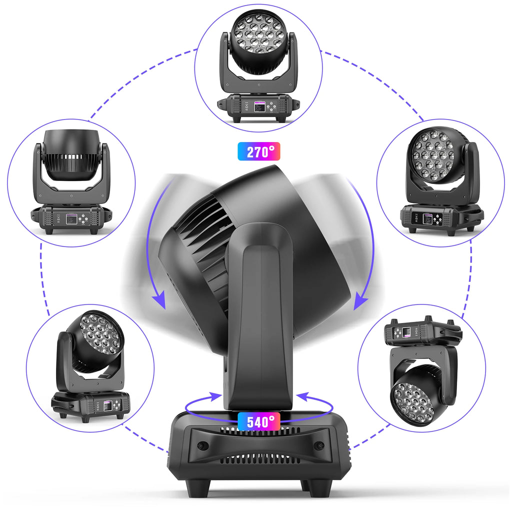 Yiflamefly 2Pcs Moving Head Lights With19X15W RGBW LED DMX512 Stage Light For DJ Karaoke Dance Hall KTV Disco Bar Stage Lighting