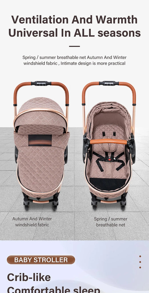 Luxurious Baby Stroller 3 in 1 Portable Travel Baby Carriage Folding Prams High Landscape Aluminum Frame Car for Newborn Baby