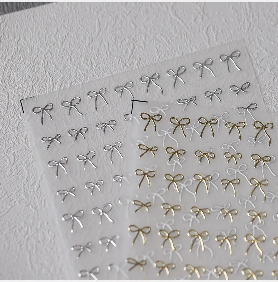 Lovely Gold Silver Black White Line Bowknot 3D Self Adhesive Nail Art Decorations Stickers Ribbon Cute Manicure Decals Wholesale