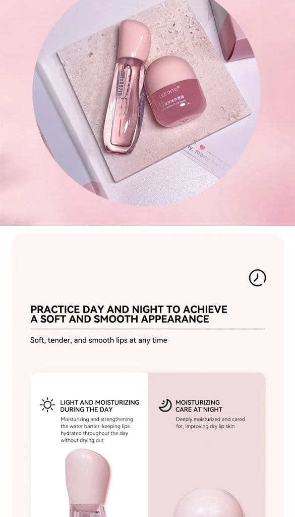 Leeinto Plant Essence Lip Care Set: Moisturizing, Long-Lasting Nourishment, Gentle Formula, Lightweight Texture, Lip Gloss, Lip Mask, Enhances Complexion, Pre-Makeup Primer, Essential for Daily Commuting and Dating, Night Car