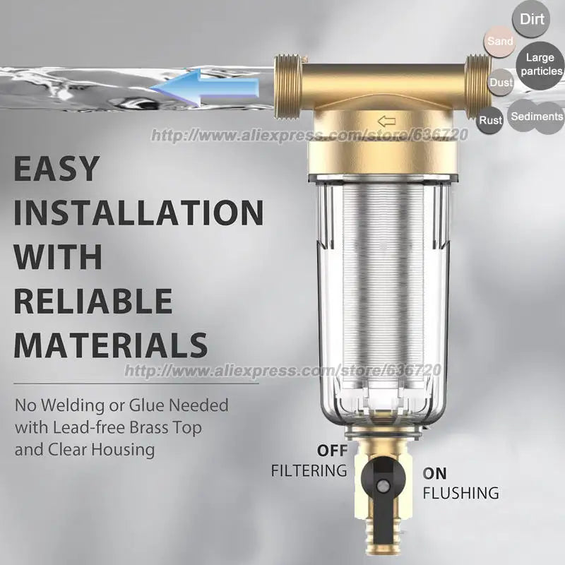 WSP50 Reusable Whole House Spin Down Sediment Water Filter, 50 Micron Flushable Prefilter Filtration, Lead-Free Brass