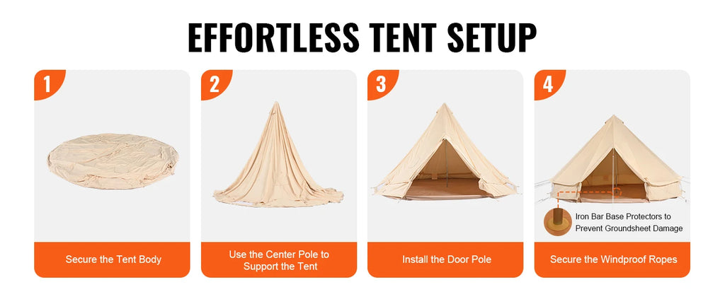 SucceBuy Canvas Bell Tent 4 Seasons 4 m/13.12 ft Yurt Tent Canvas Tent for Camping with Stove Jack Breathable Tent Holds 6People