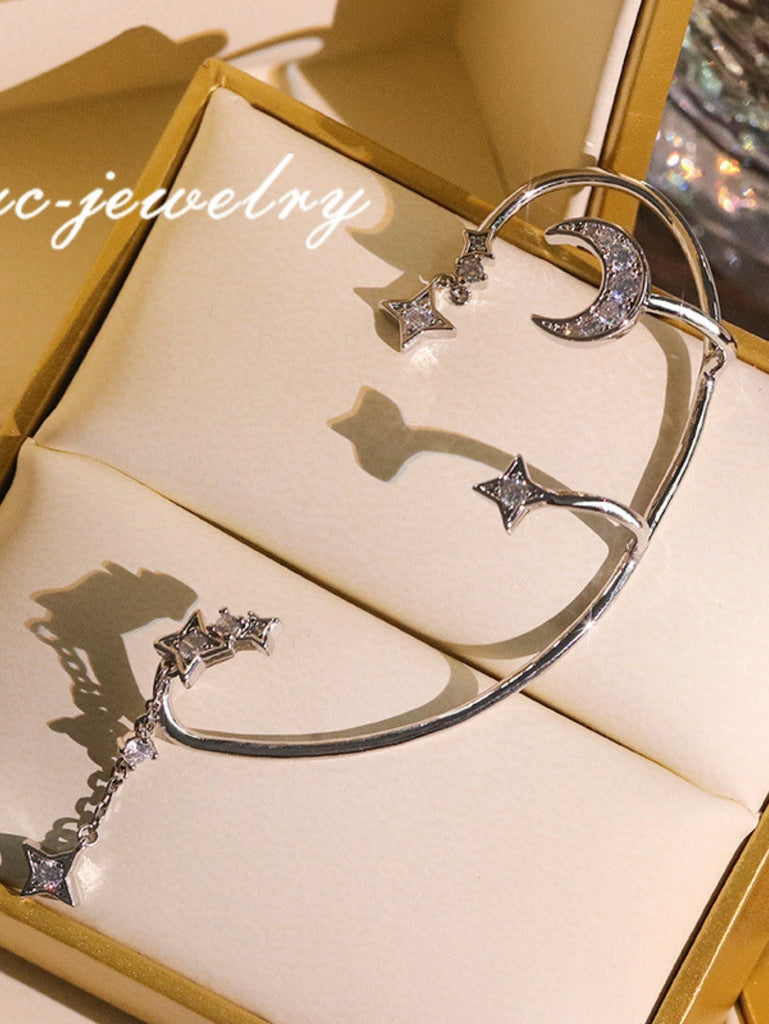 1Silver Plated Metal Leaf Butterfly Clip Earrings for Women Ear Clips Without Piercing Sparkling Zircon Ear Cuff Fashion Jewelry