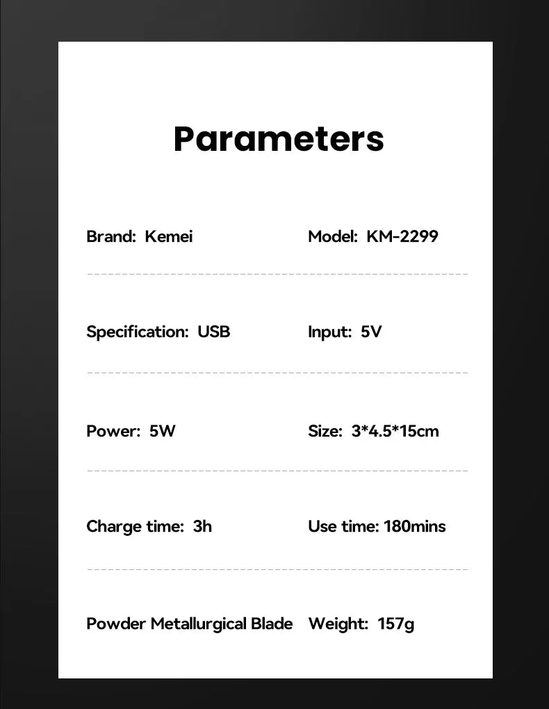 Kemei 2299 Barber Cordless Hair Trimmer 0mm Zero Gapped Carving Clipper Detailer Professional Electric Finish Cutting Machine