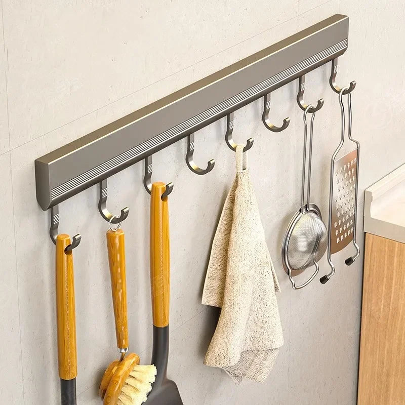 Manufacturers Supply Kitchen Hook Rack Punch-free Wall-mounted Rack Space Aluminum Hook Multi-functional Storage Row Hook Holder