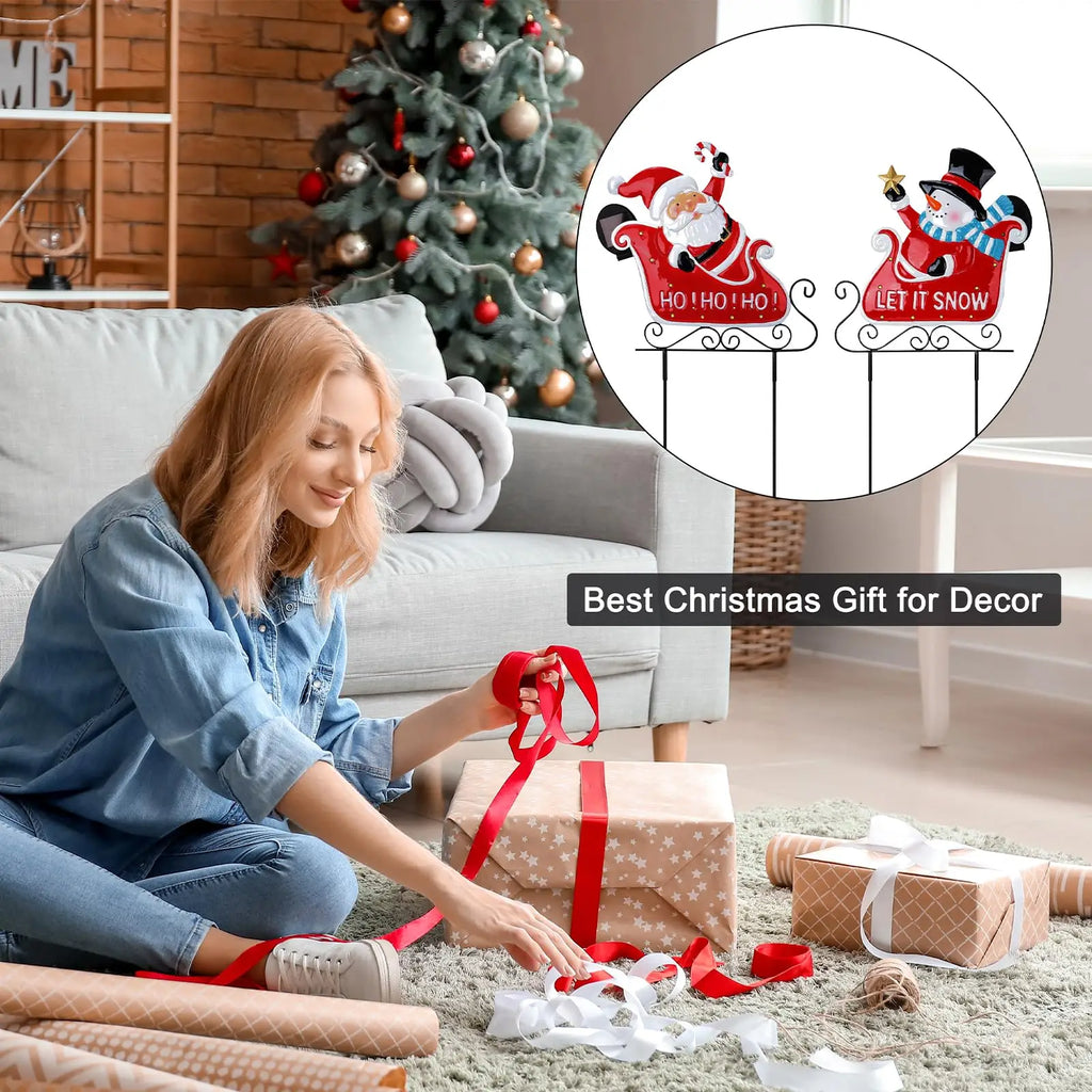 Christmas Decorations Outdoor Yard,Garden Metal Stakes with Solar LED Lights,Santa Claus,Elk,Perfect for Outdoor Lighted Holiday