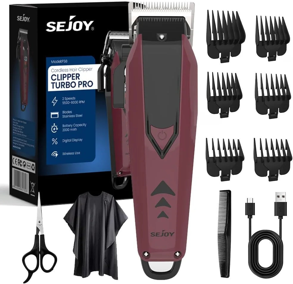 Sejoy Cordless Hair Clippers for Men Trimmers Set for Barber with LED Display Professional Slick Hair Cut Self-Sharpening Blades