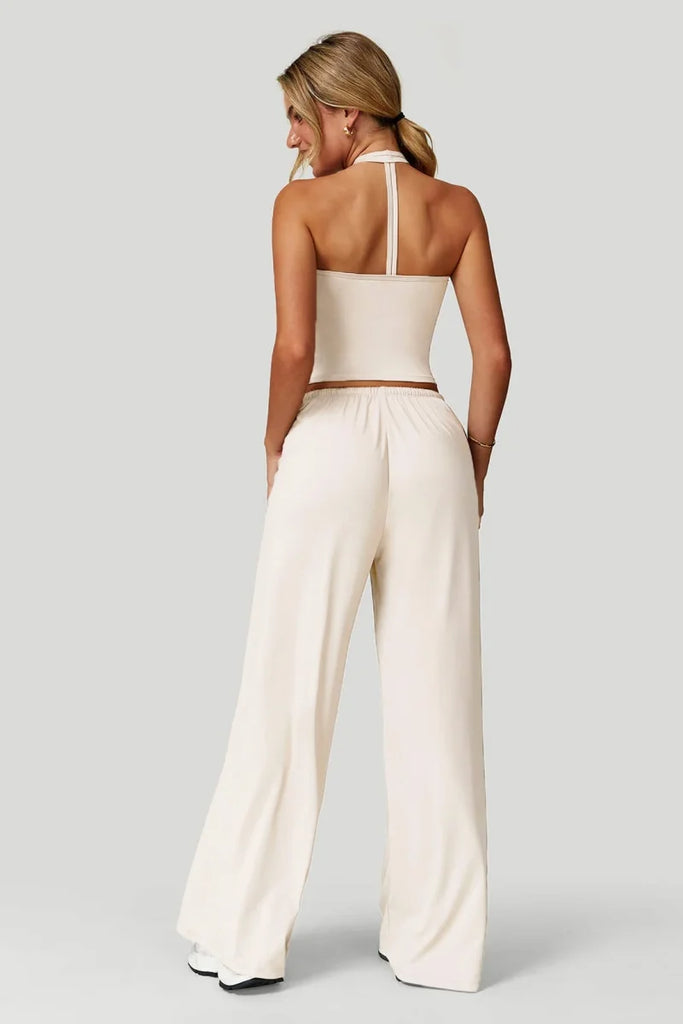 European and American fashion women's trousers set comfortable wide-leg trousers set loose casual pants women's sports fitness e