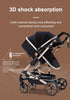 Luxurious 3 in 1 Baby Stroller Portable Travel Baby Carriage Folding Prams Aluminum Frame High Landscape Car for Newborn Baby BLACK