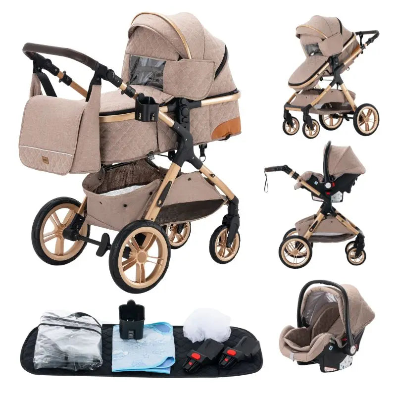 Luxury Baby Stroller 3 in 1 Newest Easy Folding Multifunctional Stroller Travel Portable Baby Carriage Safety Seat EU Standard