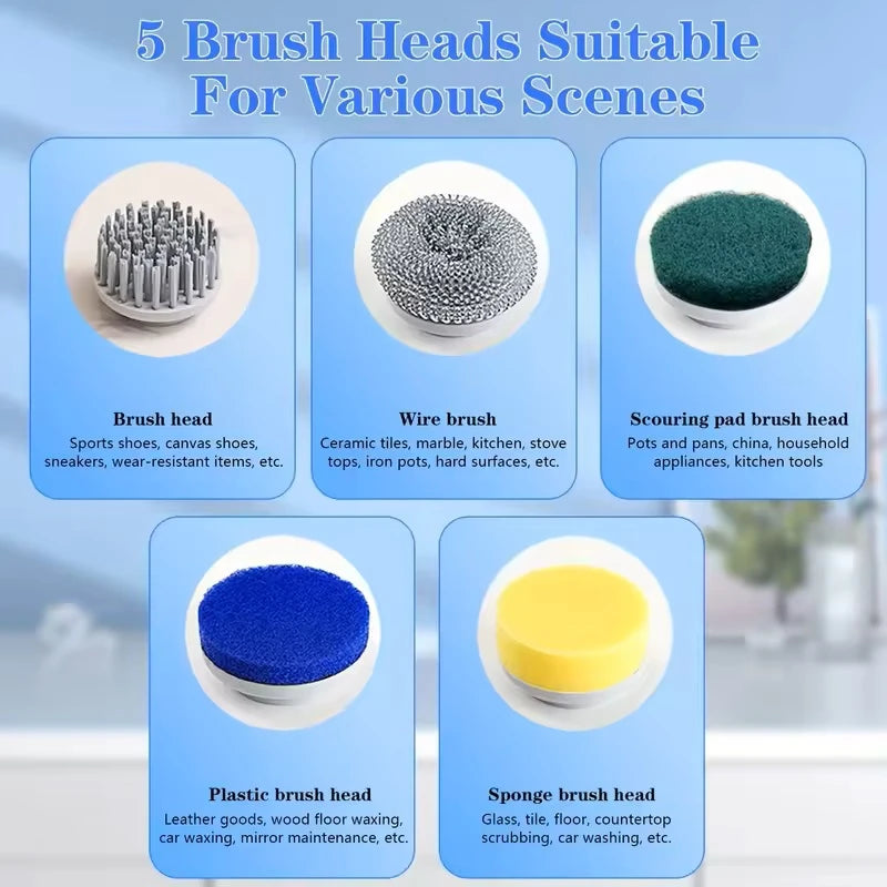 Xiaomi Wireless Electric Cleaning Brush LED Display Kitchen Bathroom Toilet Portable Powerful Clean Brush 5 Brush Heads