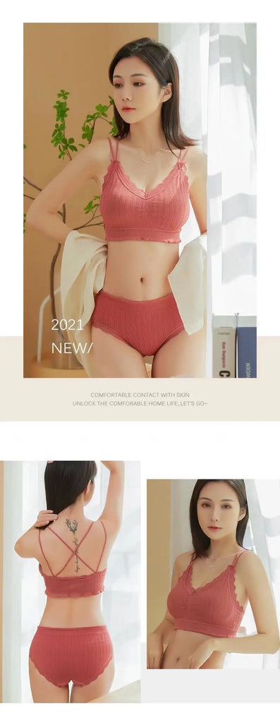 Sexy Seamless Tops Set High Waist Panties Women Wireless Underwear Suit Soft Padded Bras Set Backless Bralette Lingerie