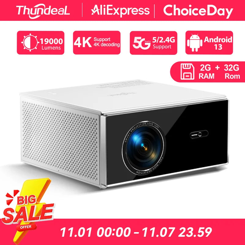 ThundeaL TDA7W Full HD 1080P Projector Android 13 WiFi6 2G 32G Projetor 4k Video TDA7 Voice Control 3D Smart Home Theater Beamer