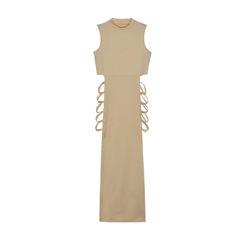 Criss Cross Cut Out Dress, Sexy Bodycon Mock Neck Sleeveless Dress, Women's Clothing - Mighty Dollars