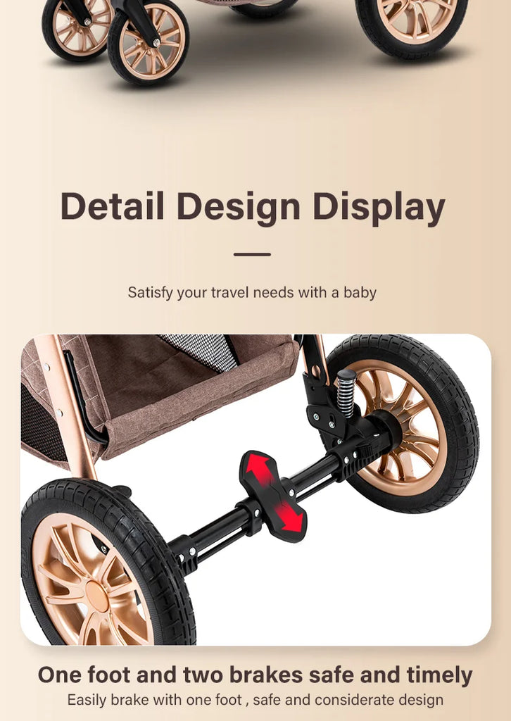 Luxurious Baby Stroller 3 in 1 Portable Travel Baby Carriage Folding Prams High Landscape Aluminum Frame Car for Newborn Baby