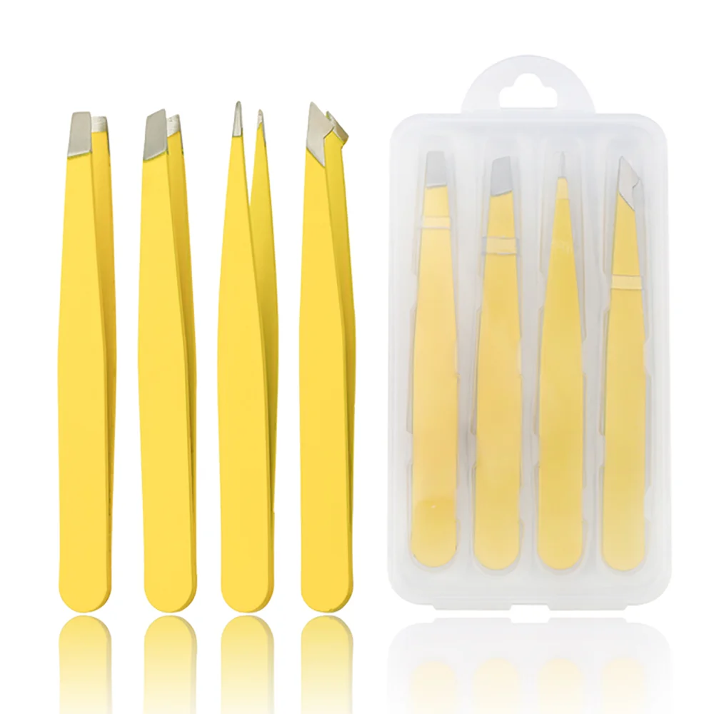 Tweezers Set 4piece Professional Stainless Steel Tweezers Precision Tweezers for Eyelash Extension Eyebrows Facial Blackhead