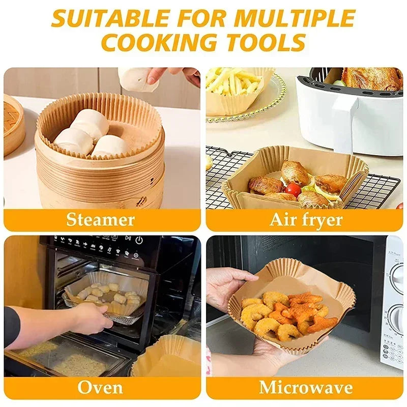50Pcs Disposable Air Fryer Paper Oil Absorbing And Anti Oil Paper Tray Non Stick Baking Pad Large Toughness Square