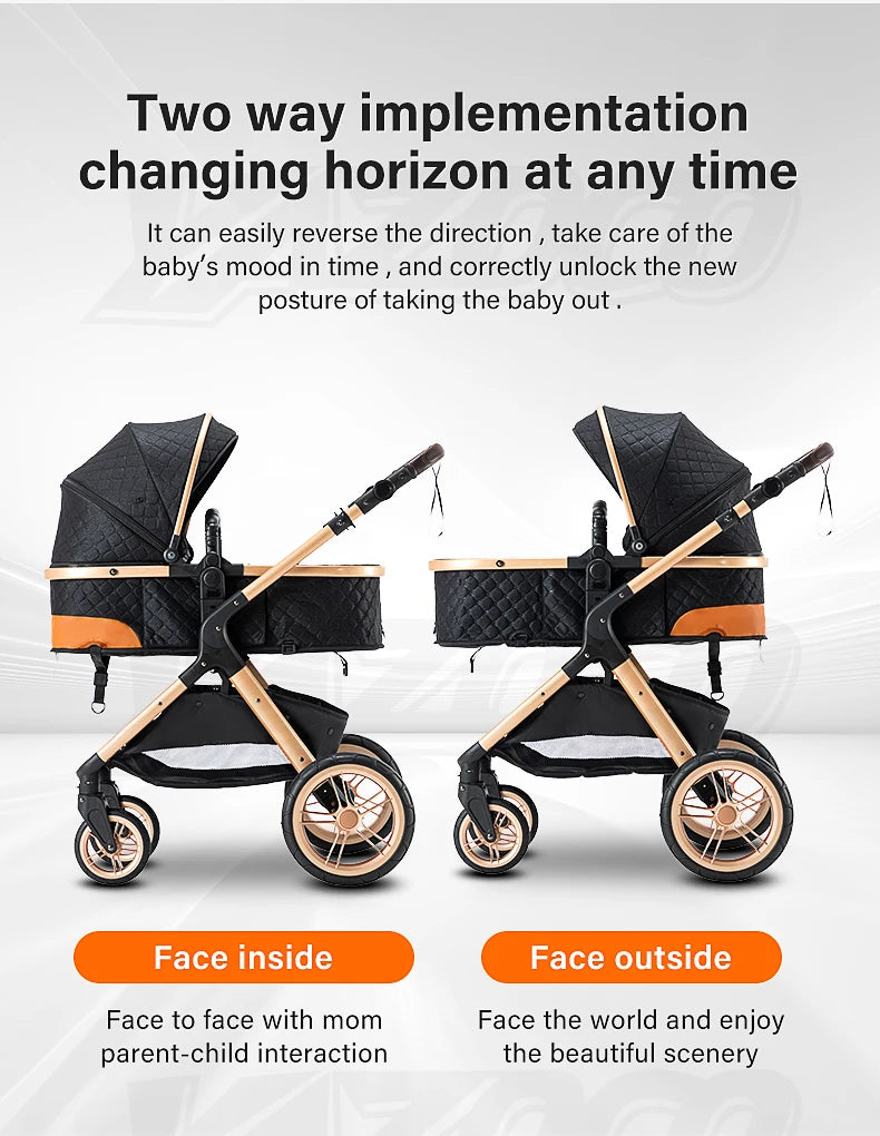 Luxury Baby Stroller 3 in 1 Newest Easy Folding Multifunctional Stroller Travel Portable Baby Carriage Safety Seat EU Standard