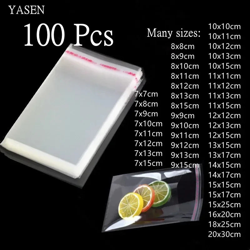 100pcs Opp Self Adhesive Bag Long Transparent Packaging Bags Universal Dust Water Proof Wrapping Material