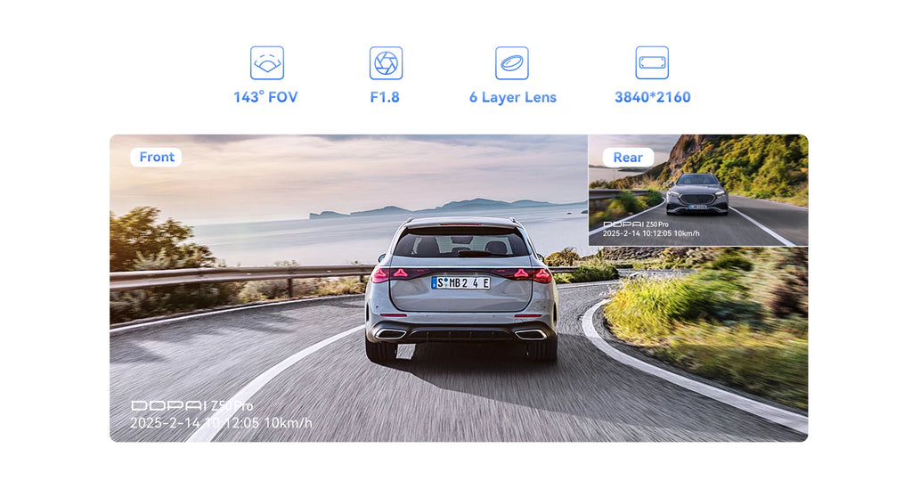 2025 New DDPAI Dash Cam Z50 Pro 4K Car DVR Night Vision 5GHz Wi-Fi GPS ADAS 24h Parking mode Support Front and Rear Camera