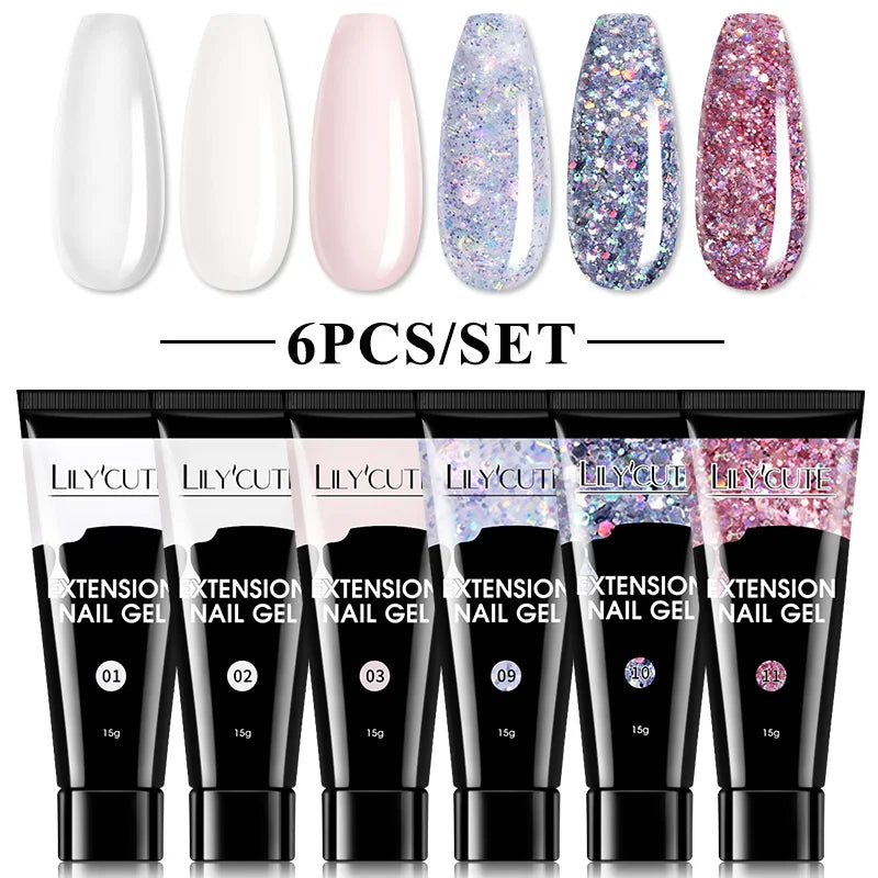LILYCUTE 15ml Nail Extension Gel Kit Soak Off UV Gel Acrylic White Clear Pink Gel Nail Polish LED Lamp Manicure Set For Nail Art
