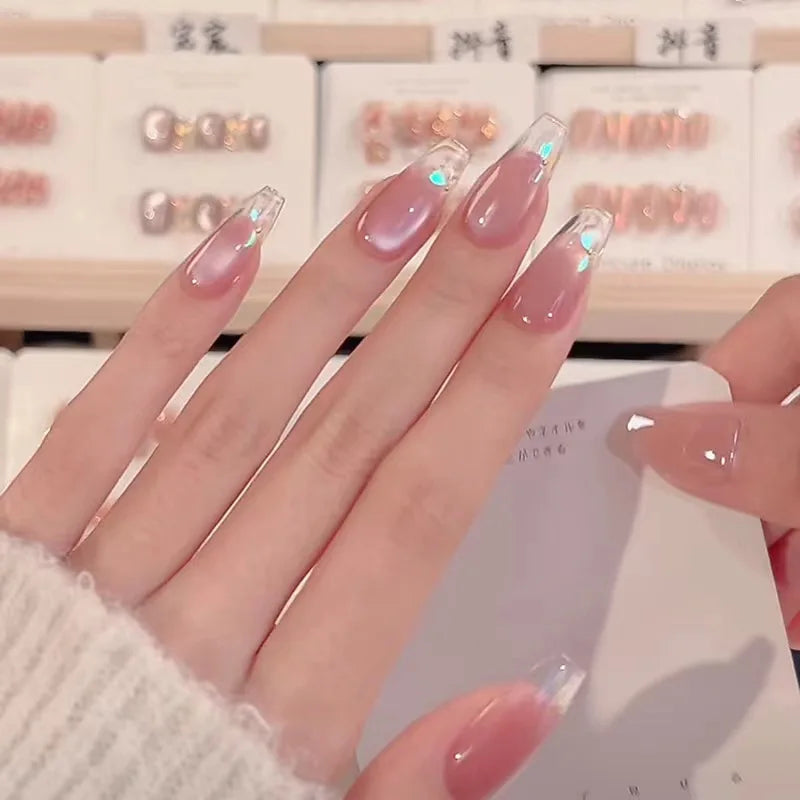 10Pcs Blue Handmade Press On Nails Set Ballet Wearable Artificial False Nails Decoration Nail Art Manicure Fake Nails Tips Art