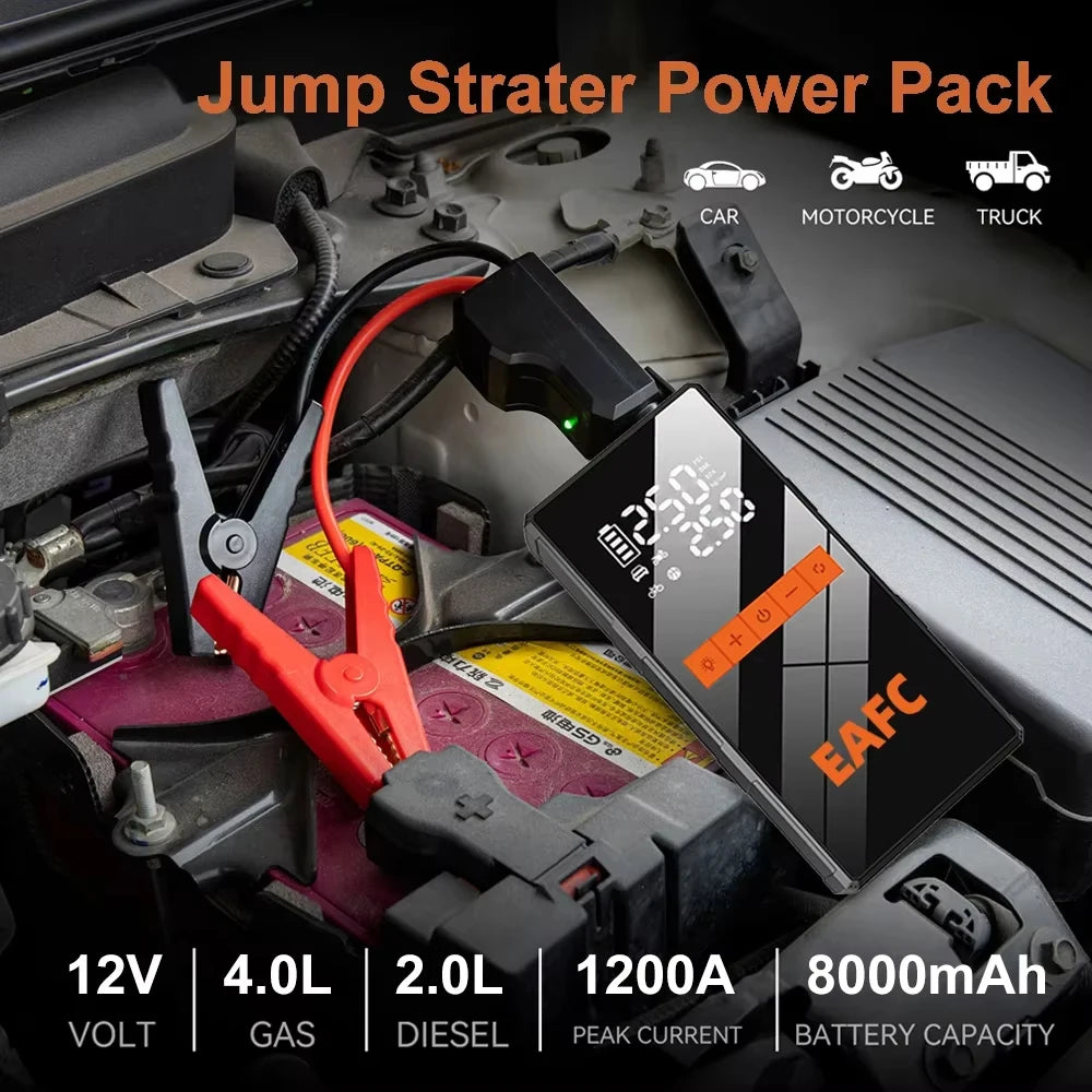 2 in 1 Car Jump Starter with Air Compressor Car Battery Emergency Boosters 1200A 12V Power Bank Portable Starting Device