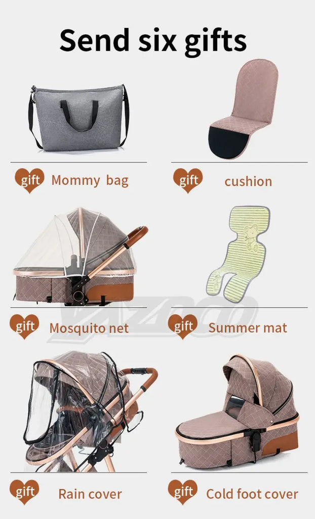 Luxury Baby Stroller 3 in 1 Newest Easy Folding Multifunctional Stroller Travel Portable Baby Carriage Safety Seat EU Standard