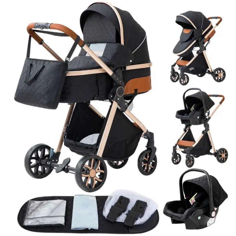 Luxury Baby Stroller 3 in 1 Newest Easy Folding Multifunctional Stroller Travel Portable Baby Carriage Safety Seat EU Standard