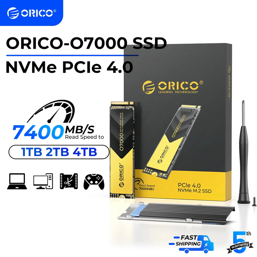 ORICO 2TB NVMe SSD PCIe 4.0 Up to 7400MB/s, M.2 SSD 2280 PCIe 4.0X4 Internal Solid State Drive SSD for Gamers and Creators-O7000