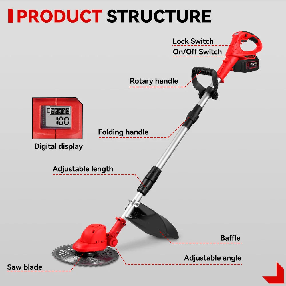 10Inch 4000W Brushless Electric Lawn Mower 36000RPM Grass Trimmer Length Adjustable Garden Tools For Makita 18V Battery Pins