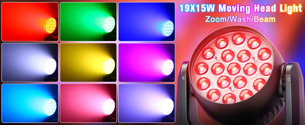 Yiflamefly 2Pcs Moving Head Lights With19X15W RGBW LED DMX512 Stage Light For DJ Karaoke Dance Hall KTV Disco Bar Stage Lighting