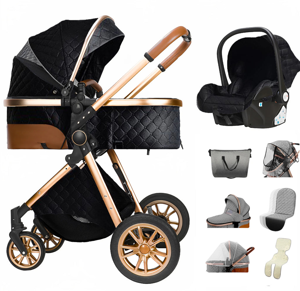 Luxurious Baby Stroller 3 in 1 Portable Travel Baby Carriage Folding Prams High Landscape Aluminum Frame Car for Newborn Baby