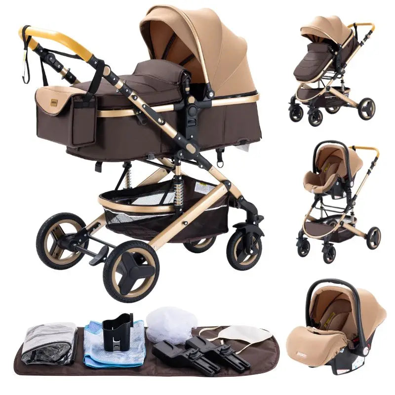 Luxury Baby Stroller 3 in1 Portable Travel Baby Carriage Fold Pram High Landscape Aluminum Frame Newborn Infant Stroller