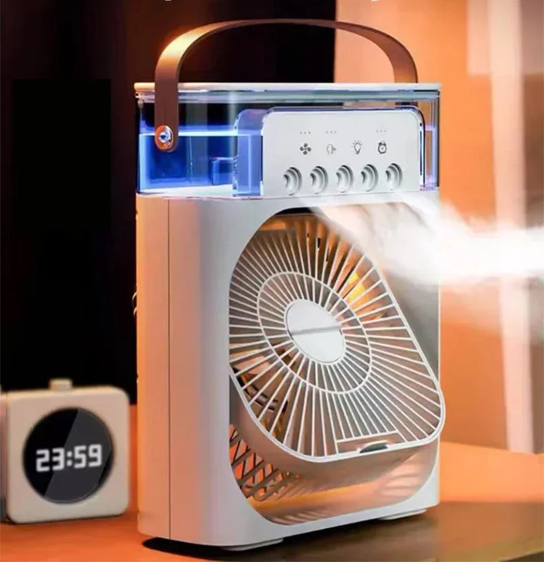 Summer Cooling Fan 3 In 1 Portable Desktop Humidifier USB Mini Air Conditioners Night Light Water Mist For Home, Office