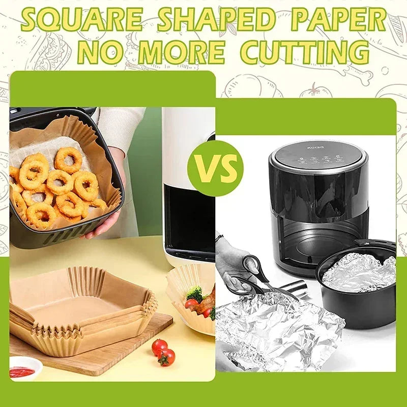 50Pcs Disposable Air Fryer Paper Oil Absorbing And Anti Oil Paper Tray Non Stick Baking Pad Large Toughness Square