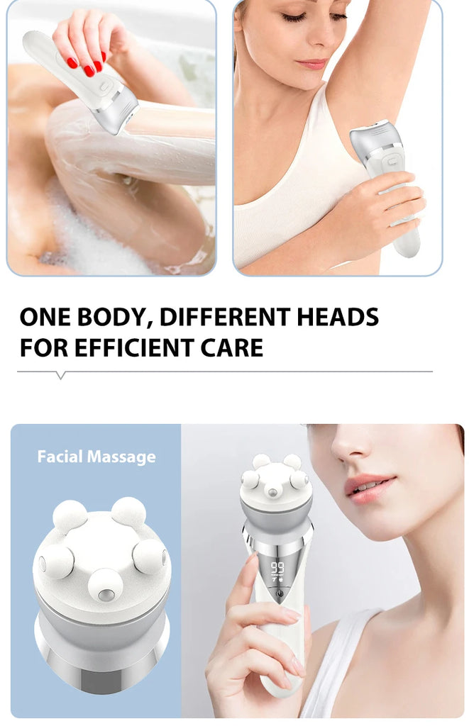 7in1 Electric Razor Bikini Line Trimmer Facial Massager Foot Callus Remover Body Hair Removal for Women Men Waterproof Epilator