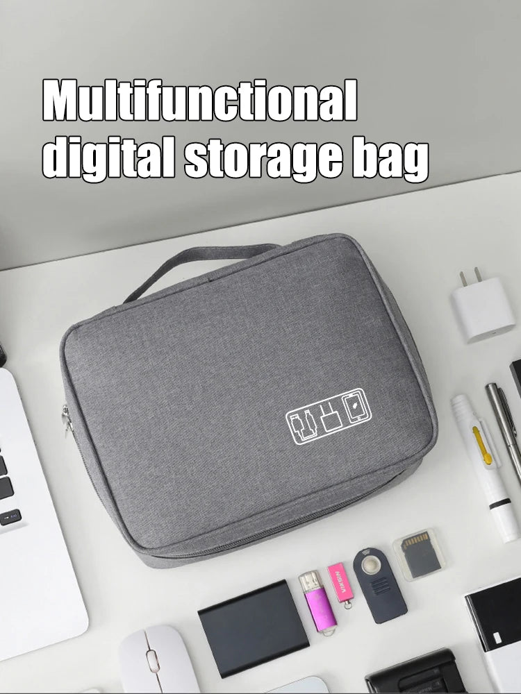 Black Oxford Cloth Electronic Accessory Storage Bag, Cube Travel Bag, Portable Data Cable Headphone Organizer Bag Office suppli