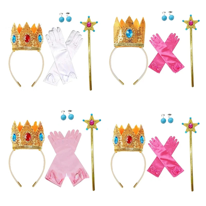2025 Cartoon Princess Crown Cosplay Pentagram Magic Stick Earring Set Anime Girl Dress Up Halloween Christmas Gift