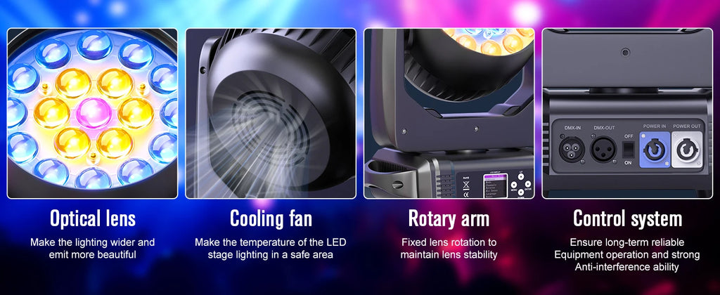 Yiflamefly 2Pcs Moving Head Lights With19X15W RGBW LED DMX512 Stage Light For DJ Karaoke Dance Hall KTV Disco Bar Stage Lighting