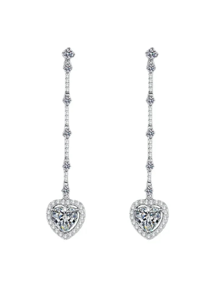 Hot sales Silver earrings jewelry 925 sterling silver charms earrings Long Fringed Love Bag Moissanite is suitable for daily wea