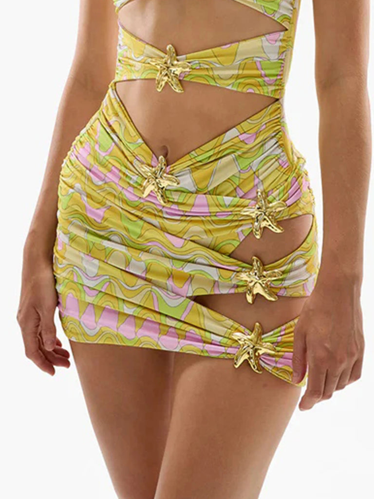 Sexy Starfish Bikini Set With Skirt Women Two-Pieces Swimsuit 2025 New High Fork Skirt Set Biquini Swimwear For Girl Clothing