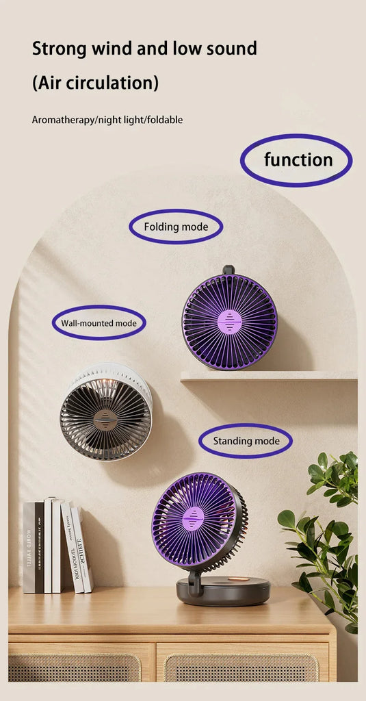 Xiaomi 5000mAh Charge Fan 3 in 1 Multifunctional Fan Brushless Motor Wall-mounted Design 90° Foldable 4 Speed Gears Night Light