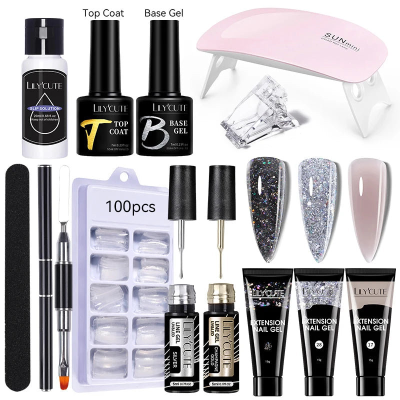 LILYCUTE 15ml Nail Extension Gel Kit Soak Off UV Gel Acrylic White Clear Pink Gel Nail Polish LED Lamp Manicure Set For Nail Art