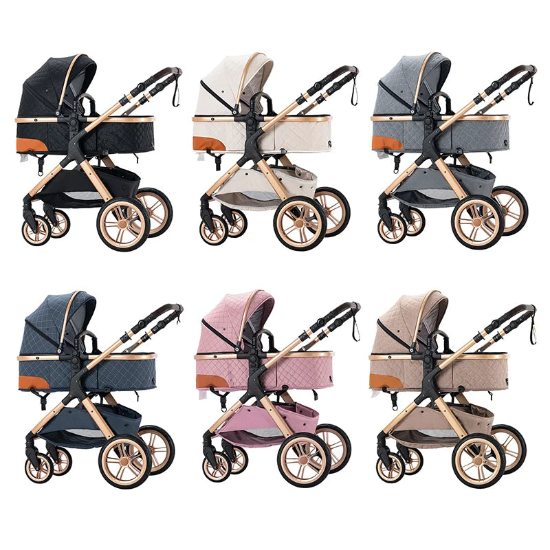 Luxury Baby Stroller 3 in 1 Newest Easy Folding Multifunctional Stroller Travel Portable Baby Carriage Safety Seat EU Standard